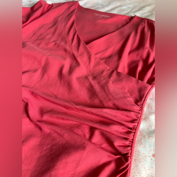 Soft Surroundings Coral Pink Surplice Faux Wrap 3/4 Sleeve Dress Petite Small - Picture 8 of 14